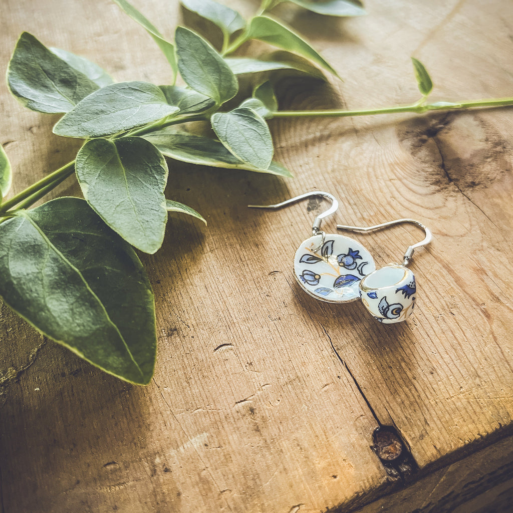 Tea Cup Earrings - Blue