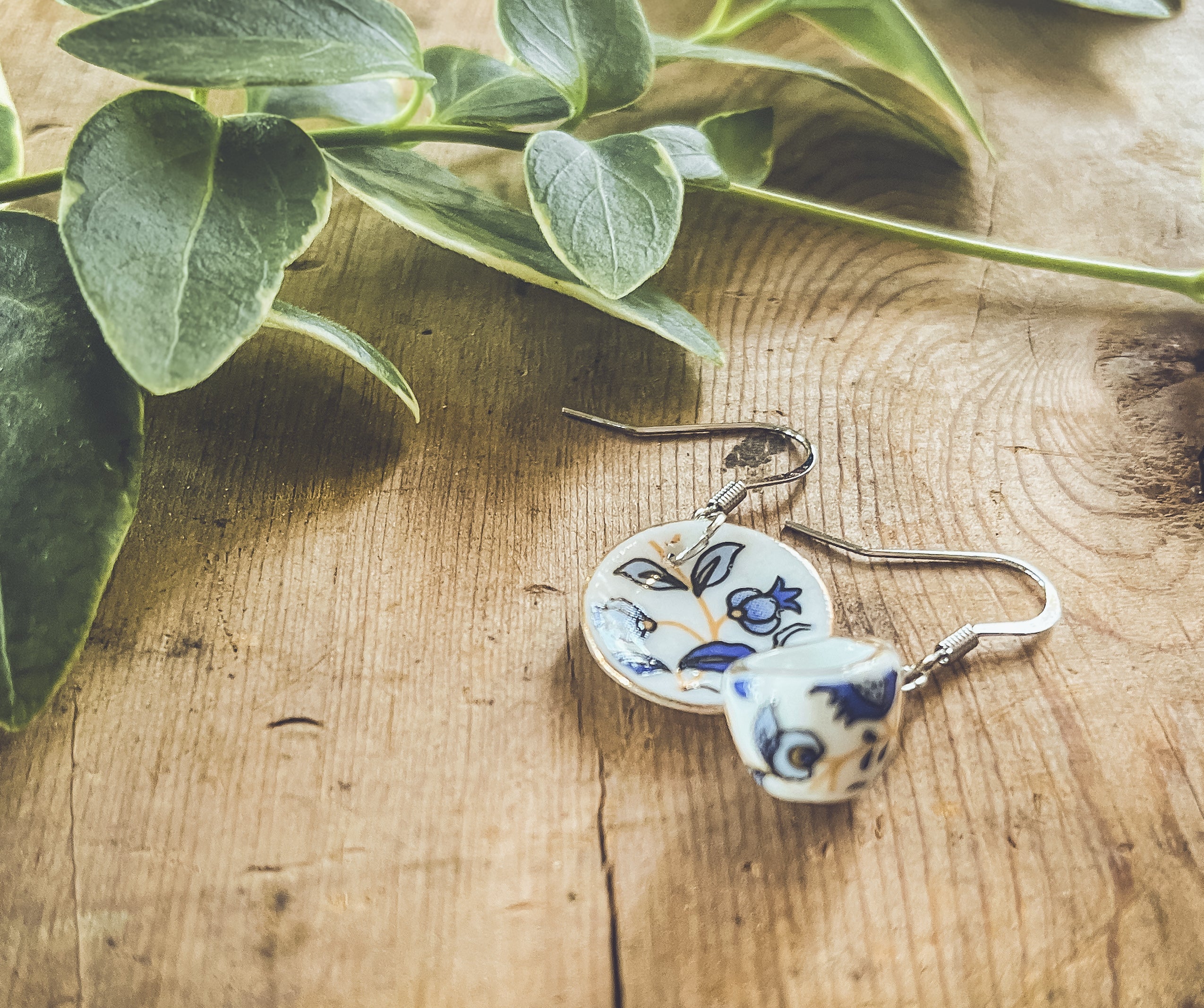 Tea Cup Earrings - Blue